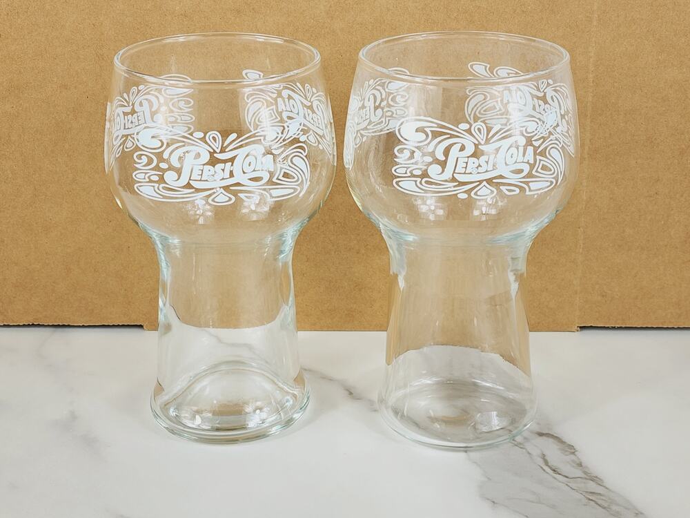 Pepsi Cola Fountain Style Glass 16oz Drinking Retro 70's Soda Glasses 6" x2